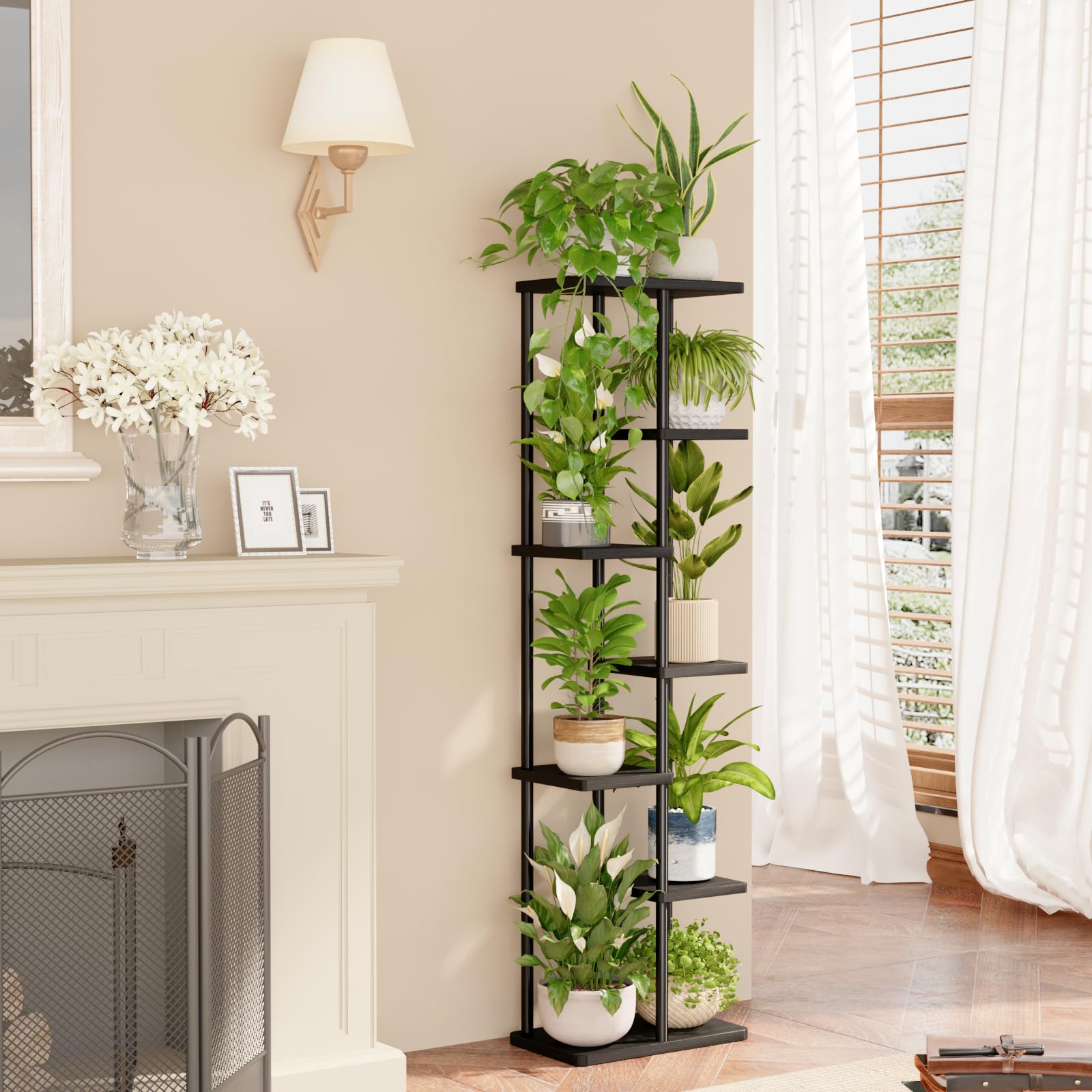Bamworld 7-Tier Metal Plant Stand – Tall Corner Shelf for Indoor Plants