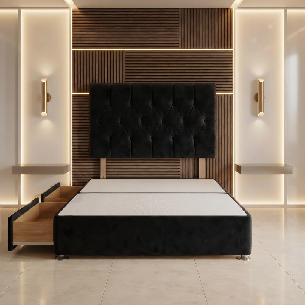 Bed Centre Ziggy Plush Small Single Divan Base 30" Headboard, Black, 0 Draw - image 3