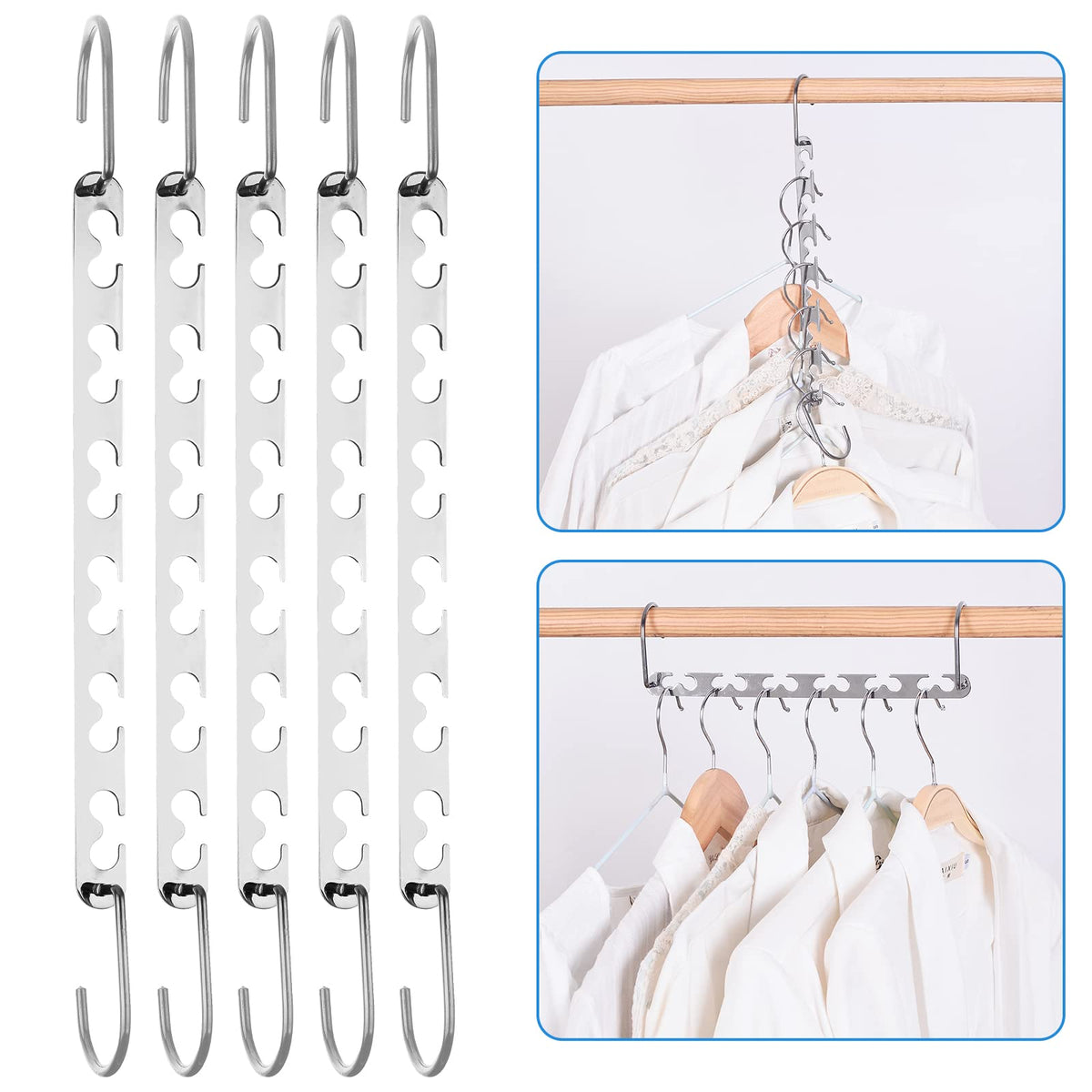 RAINBERG 10 Pack Metal Magic Hangers Space Saving Hangers Closet Space Saving Wardrobe Clothing Hanger Organizer, Updated Hook Design. 10 - image 2