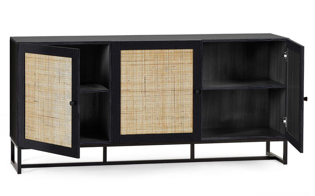 Julian Bowen Padstow Sideboard, Rattan Doors, Black - H75 x W160 x D40cm - image 3