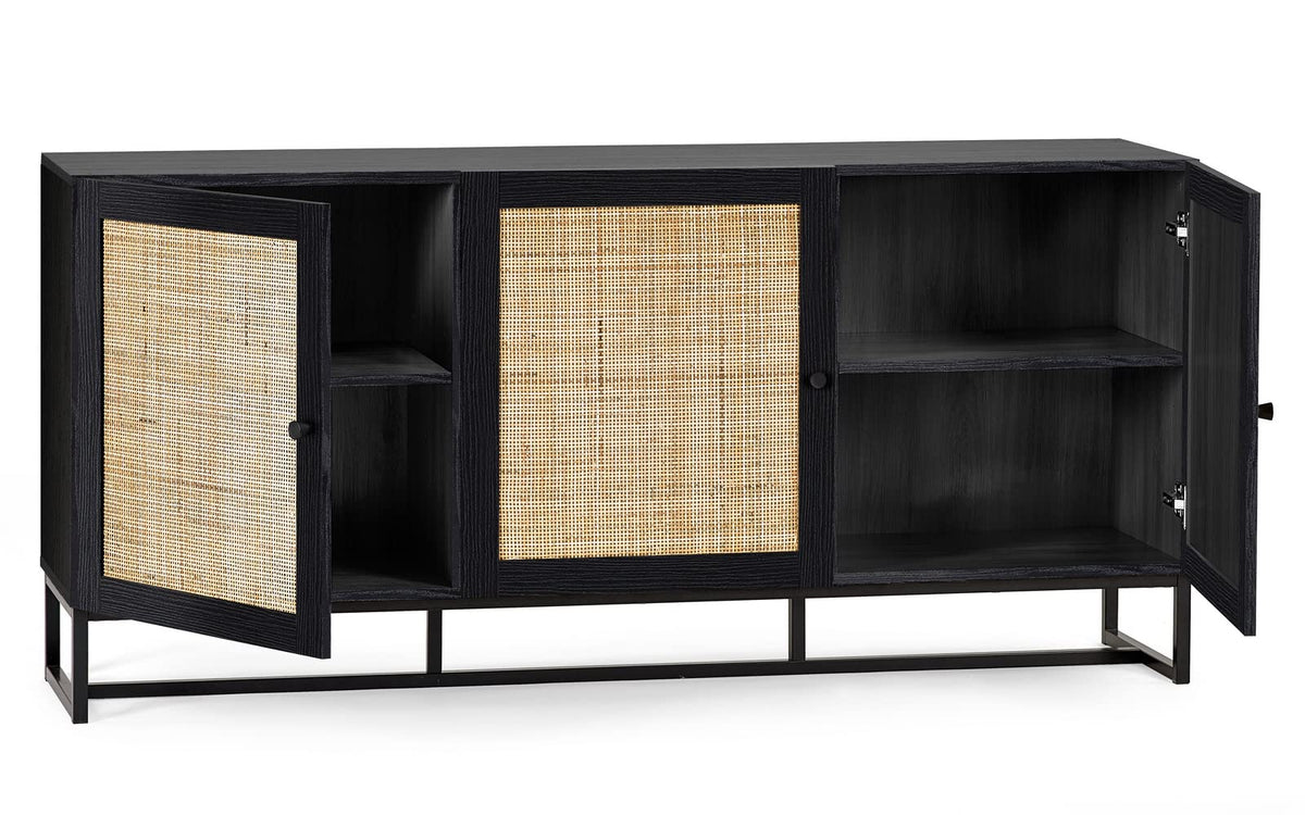 Julian Bowen Padstow Sideboard, Rattan Doors, Black - H75 x W160 x D40cm - image 3