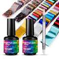 BURANO Nail Art Foil Glue Gel Kit | 2 Bottles with 60 Foil Stickers