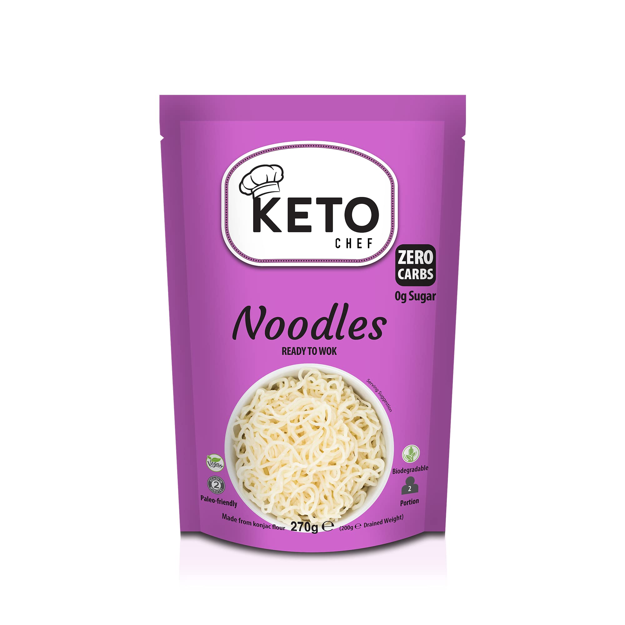 Keto Chef Vegan Slim Konjac Noodles | Zero Carb Shirataki | 6 x 270g