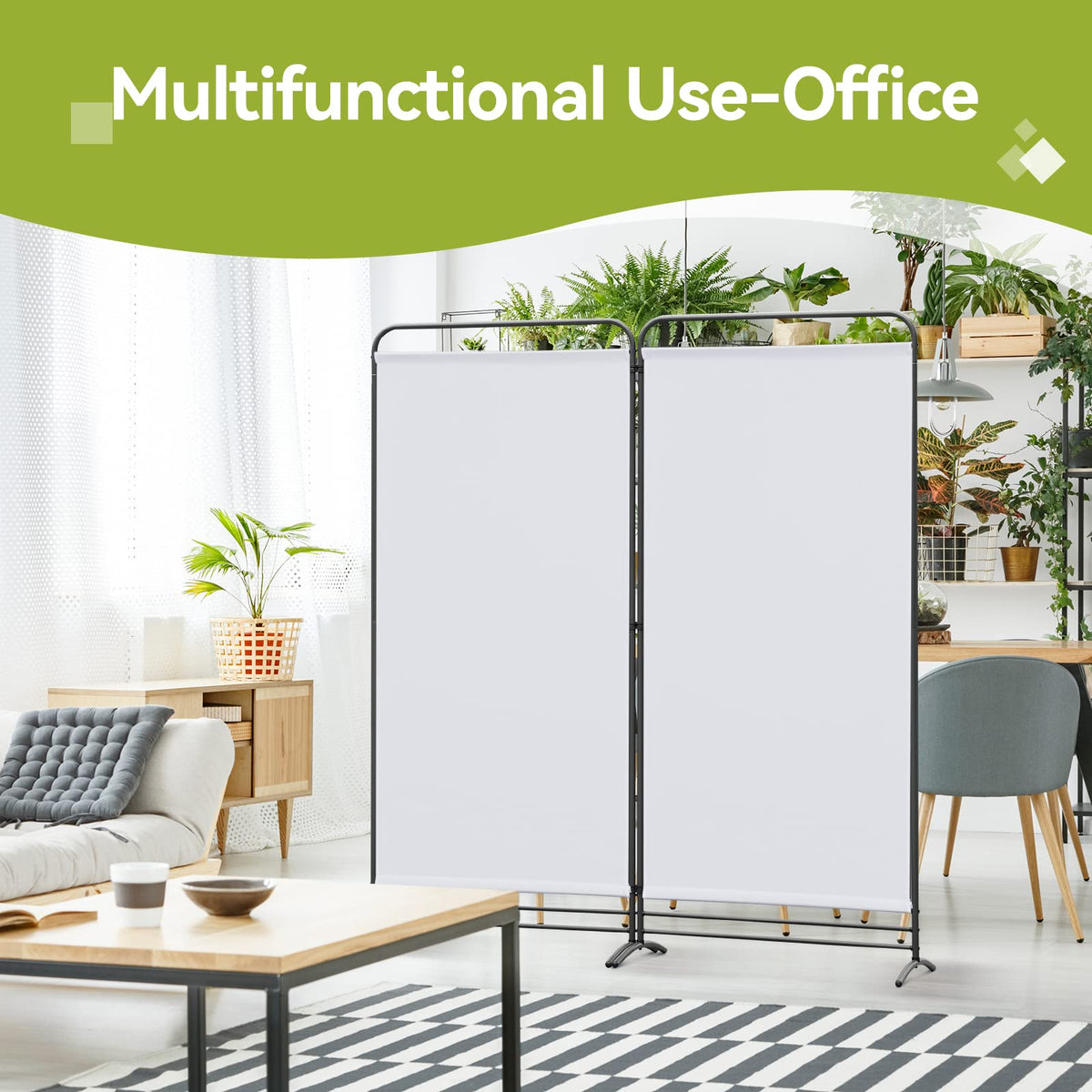 Angel Living 2 Panels Folding Room Divider, Privacy Screen Composed of Polyester Fabric and Sturdy Iron Frame - image 5
