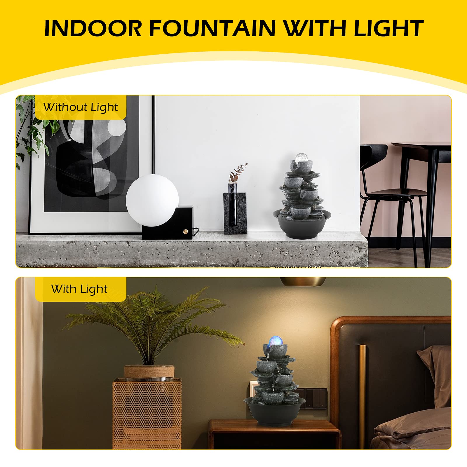 Dyna-Living Tabletop Water Fountain with LED Crystal Ball & Automatic Pump