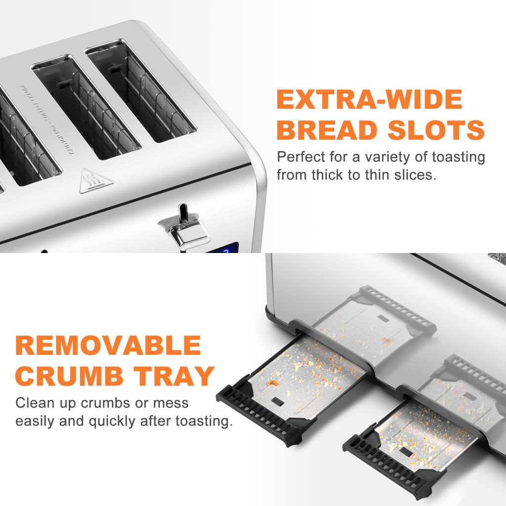 Cusimax 4-Slice Stainless Steel Toaster with LED Display & Wide Slots