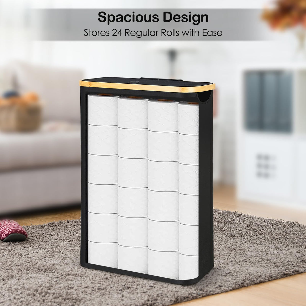 Toilet Roll Storage, 50L Toilet Paper Storage for up to 24 Rolls, Multifunctional Large Basket with Side Window, Bathroom Organizer Bin with Lid - image 2
