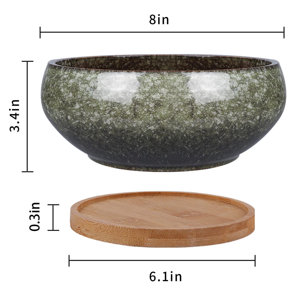 Jolof Store 8 Inch Ceramic Bonsai Planter Pot with Bamboo Tray – Green