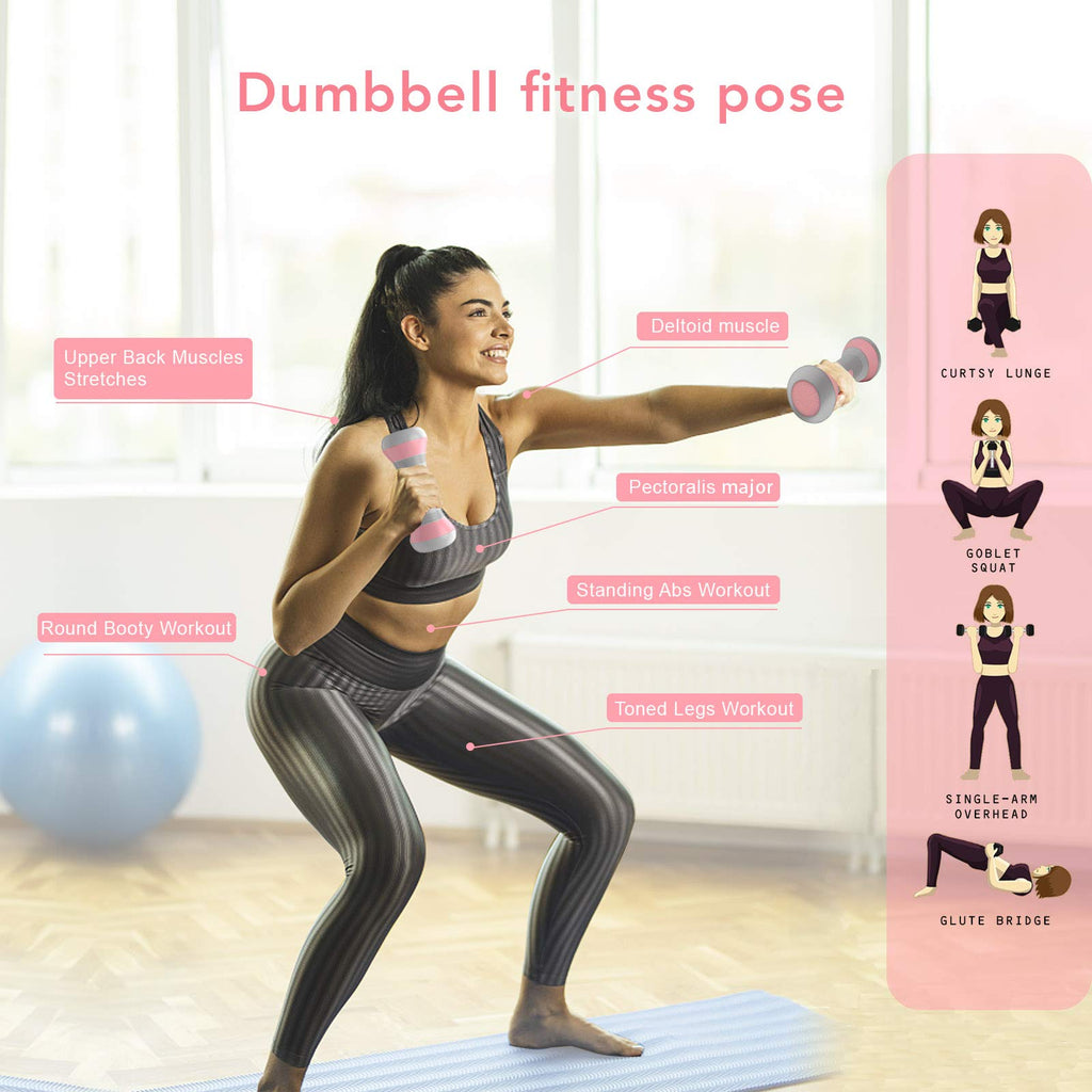VAZILLIO Adjustable Dumbbell Set - 2kg Pair Neoprene Weights for Women