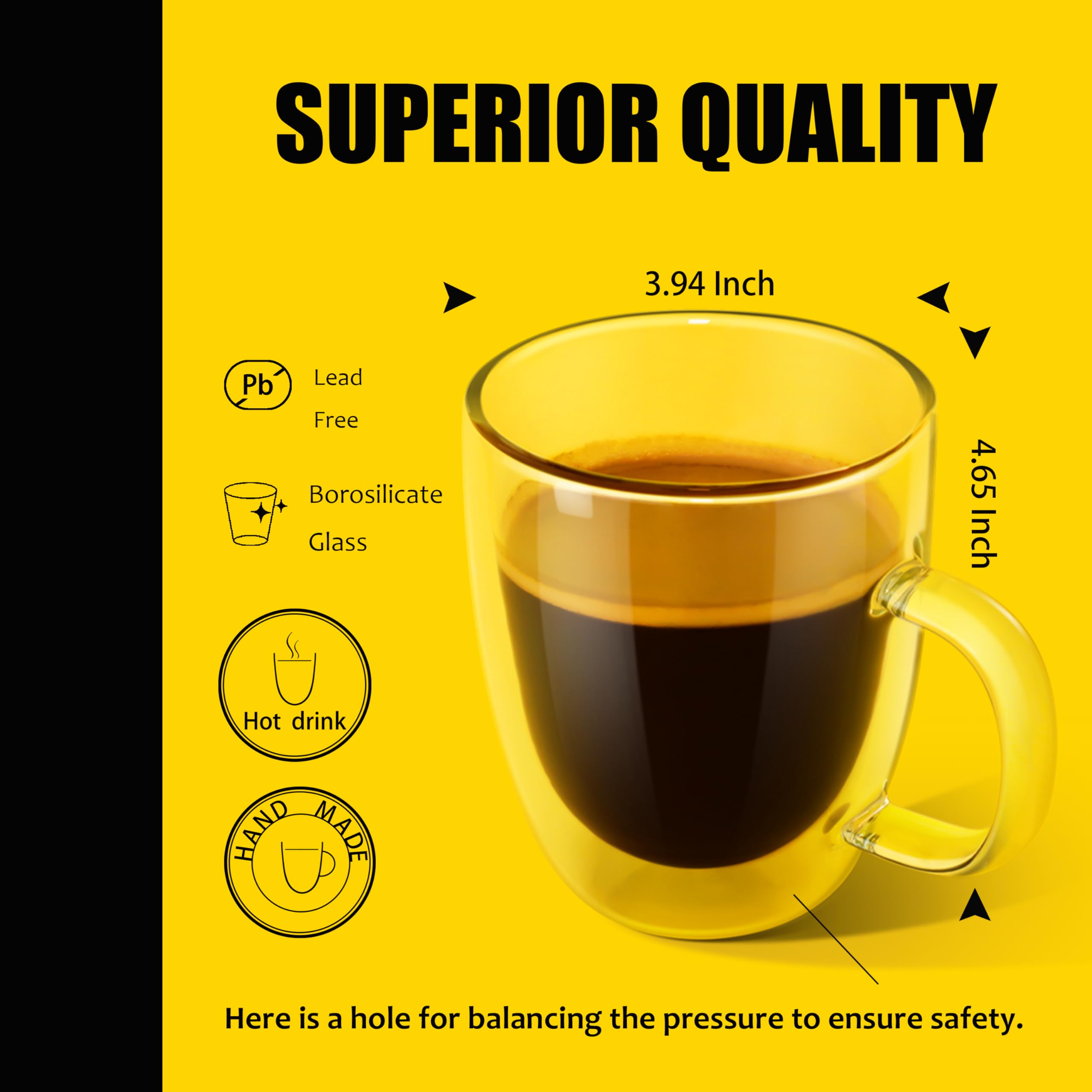 PunPun Double Wall Glass Coffee Mugs – Set of 4 Insulated Clear Cups