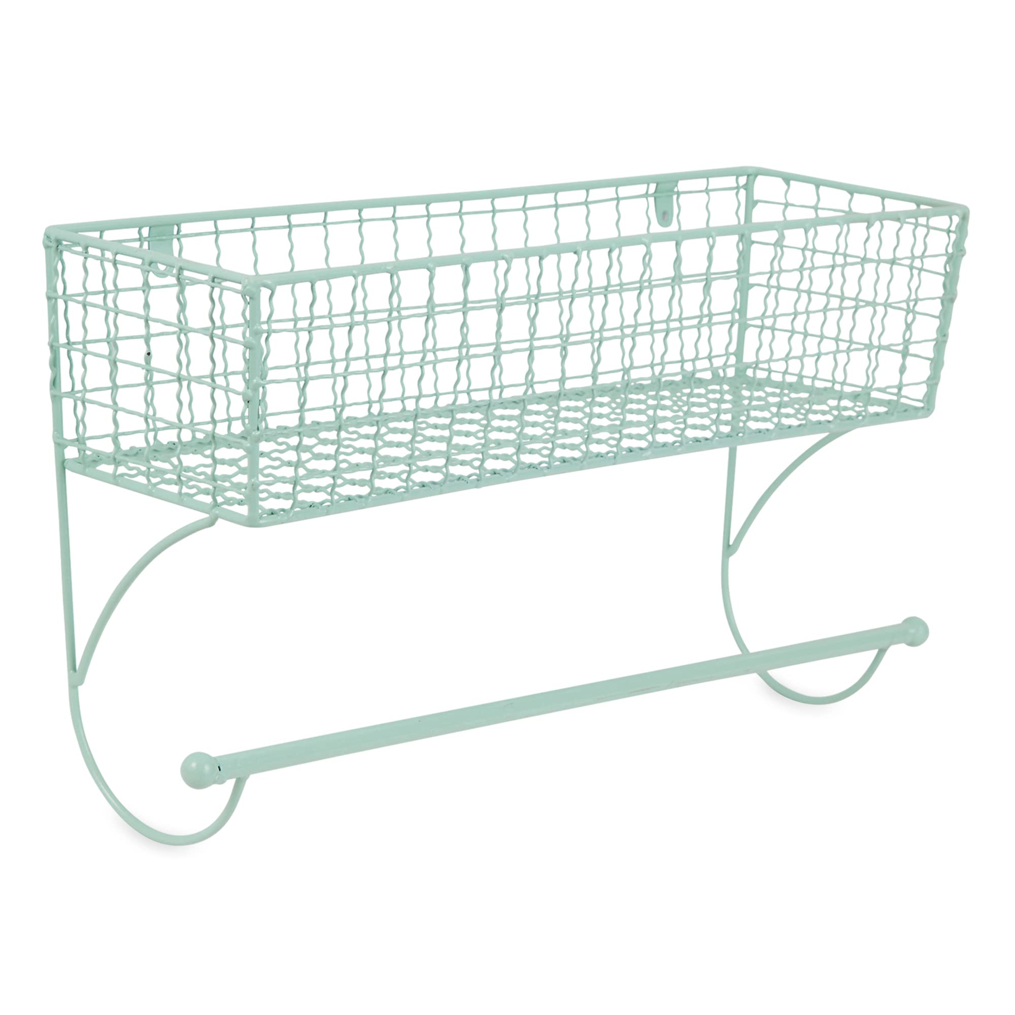 DII Rustic Farmhouse Metal Wall Shelf with Towel Bar - Aqua Storage
