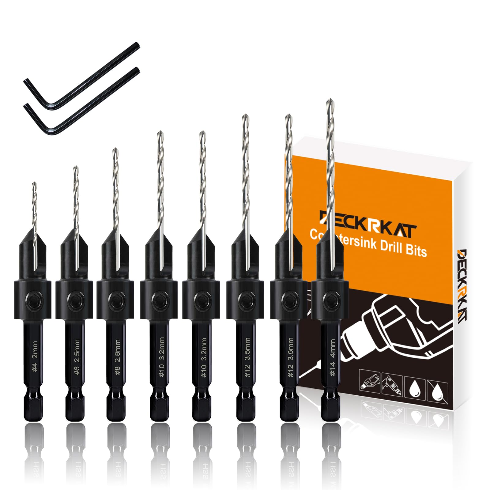 8-Pack Woodworking Countersink Drill Bits Set | 6mm Hex Shank