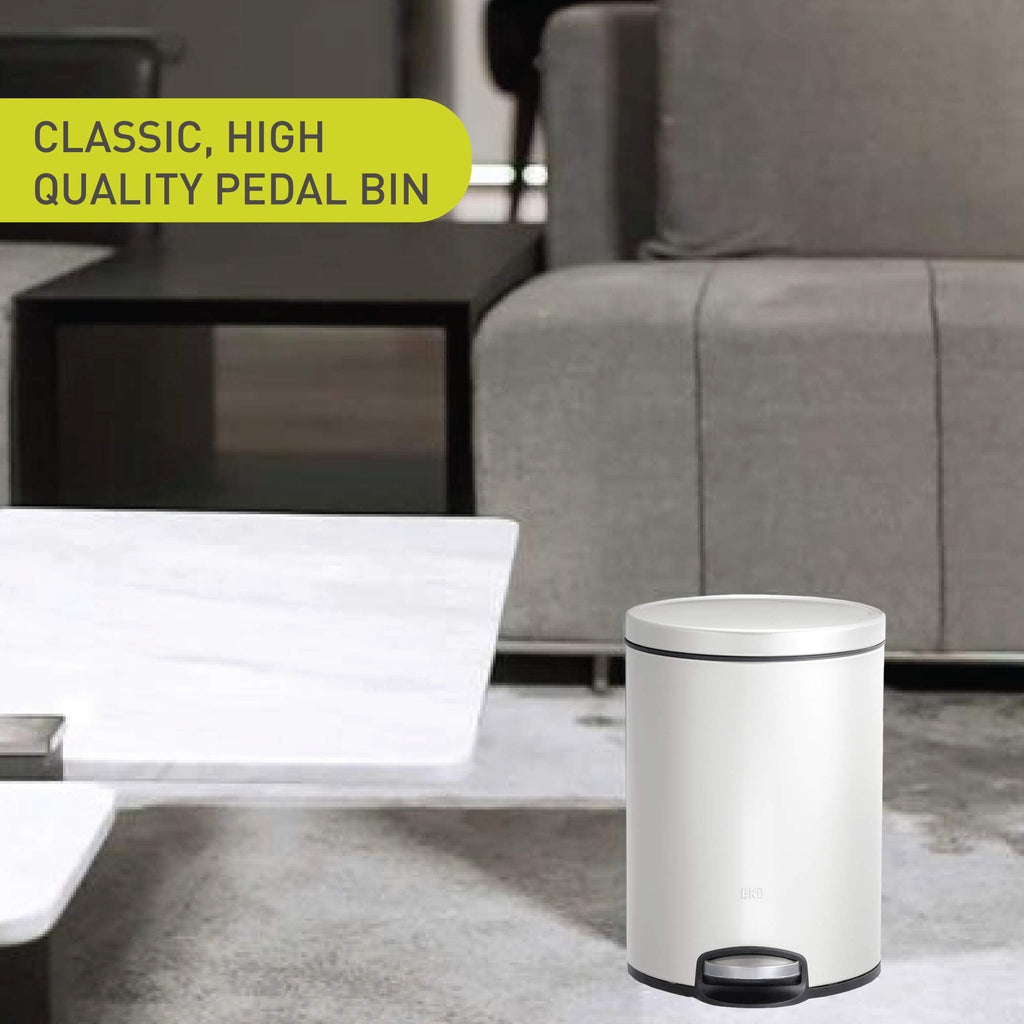 EKO Eva 5L Pedal Bathroom Bin | Soft Close Steel Waste Bin - White