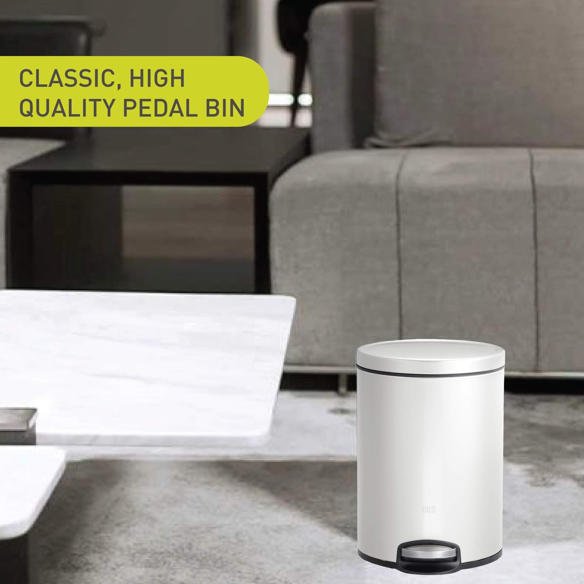 EKO Eva 5L Pedal Bathroom Bin | Soft Close Steel Waste Bin - White