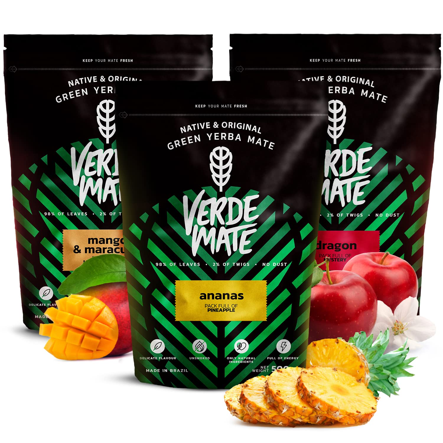 Verde Mate Green Fruity Yerba Mate Tea Set - 3x500g Brazilian Blend