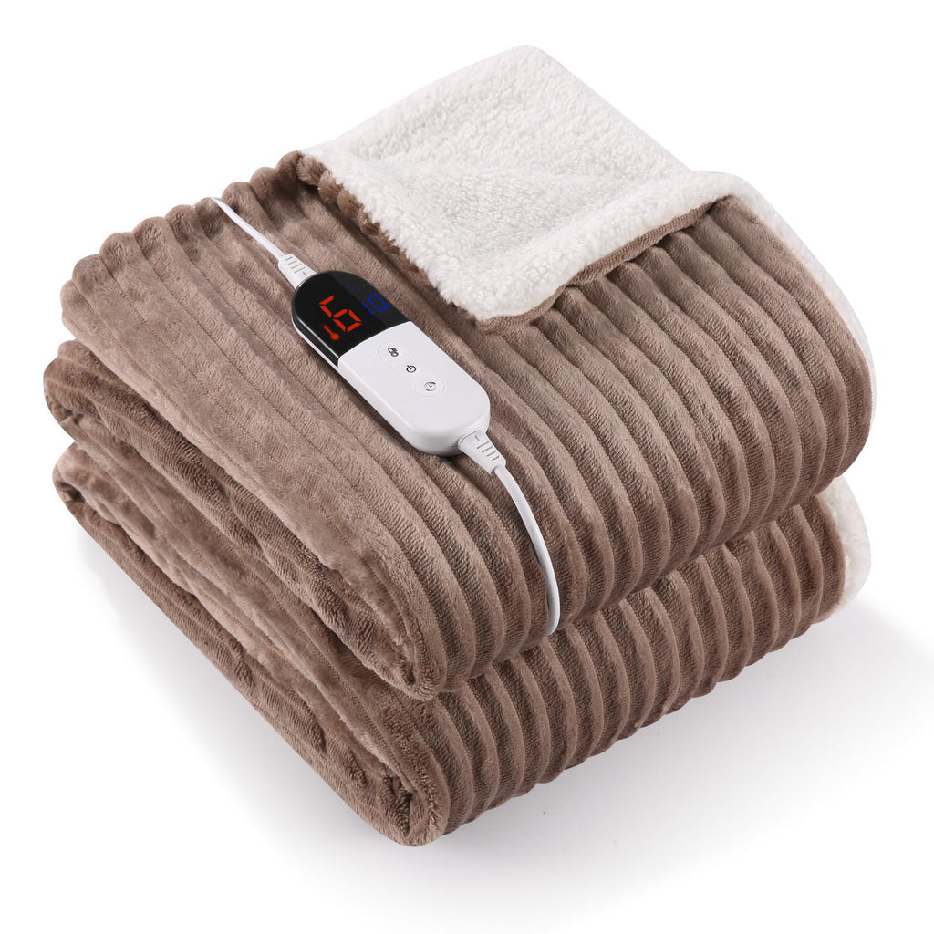 CURECURE Electric Heated Blanket – Ribbed Flannel & Sherpa Throw, 180x130cm