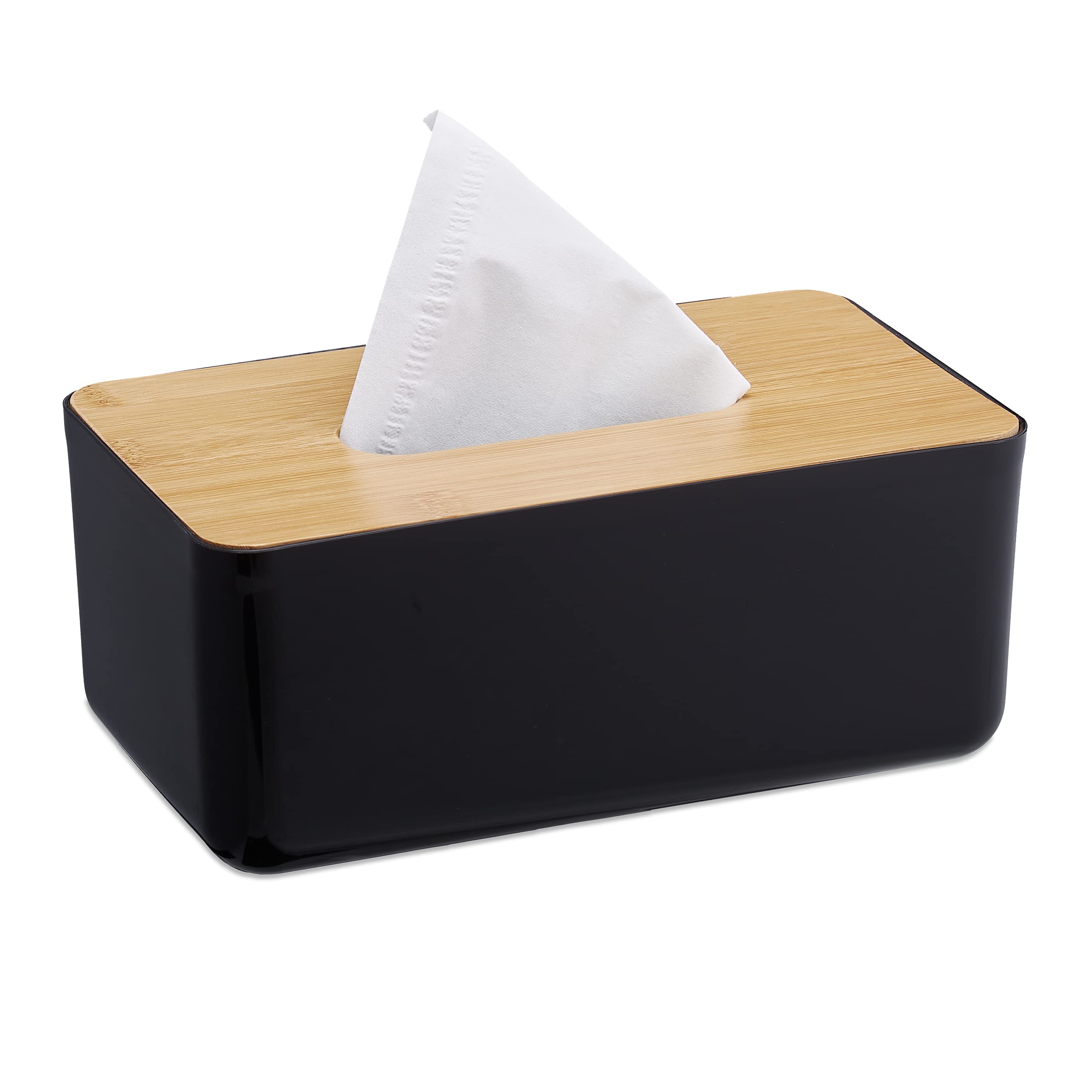 Relaxdays Tissue Box | Refillable Napkin Dispenser with Bamboo Lid