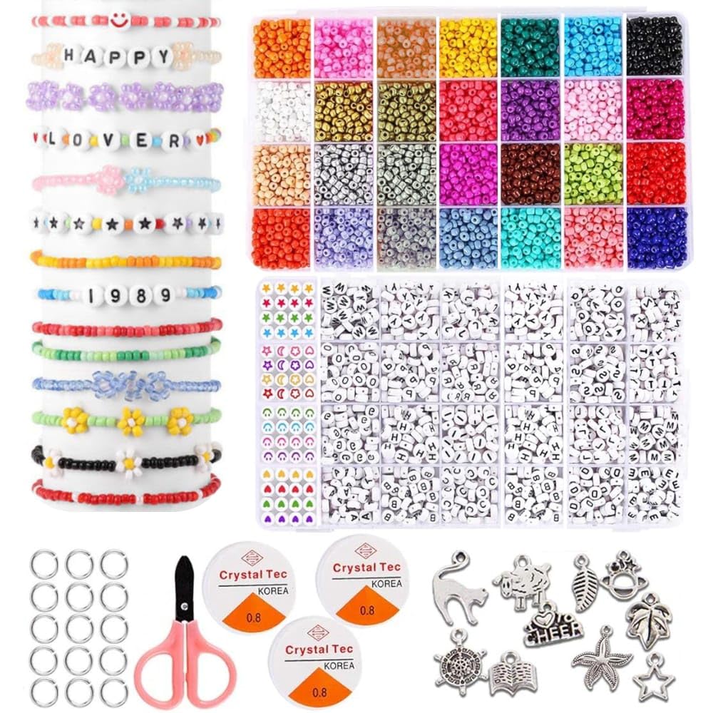 BeadzBoxx 6440pcs Glass Seed Beads Bracelet Making Kit - 28 Colors
