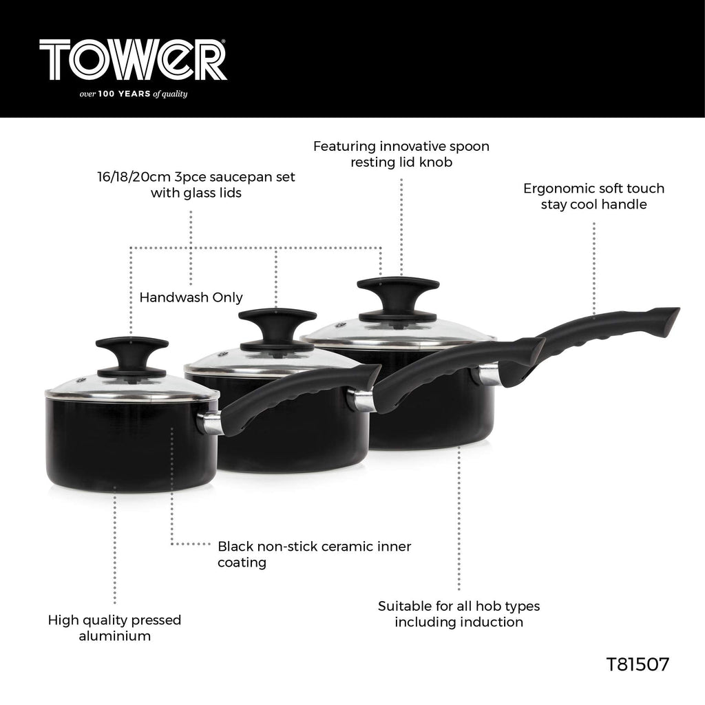Tower Essentials 3 Piece Non-Stick Ceramic Induction Saucepan Set
