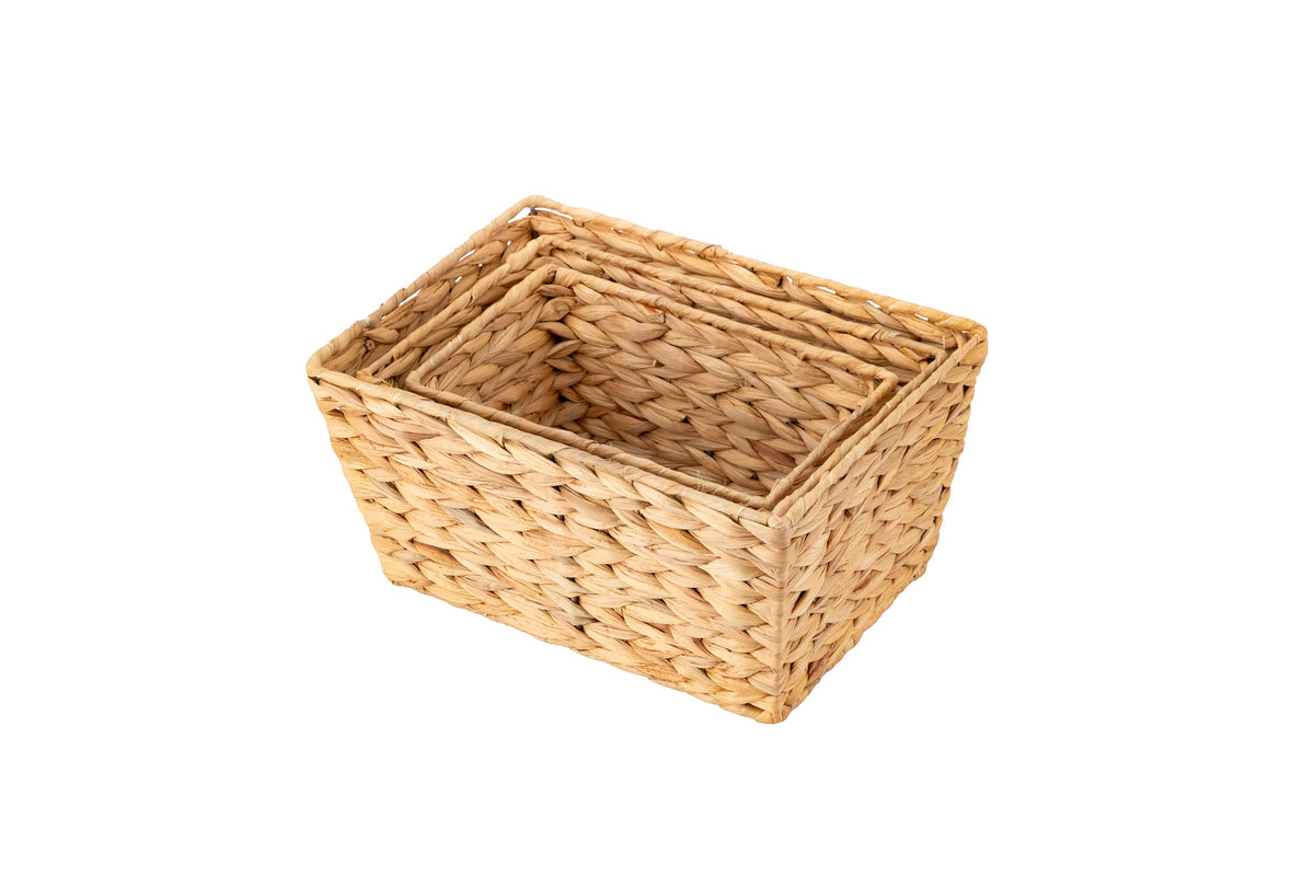 ECHTWERK Set of 3 Water Hyacinth Storage Baskets, Rectangular, Natural, Woven Baskets in S/M/L, Stackable for Bathroom, Office & Living Room - image 2