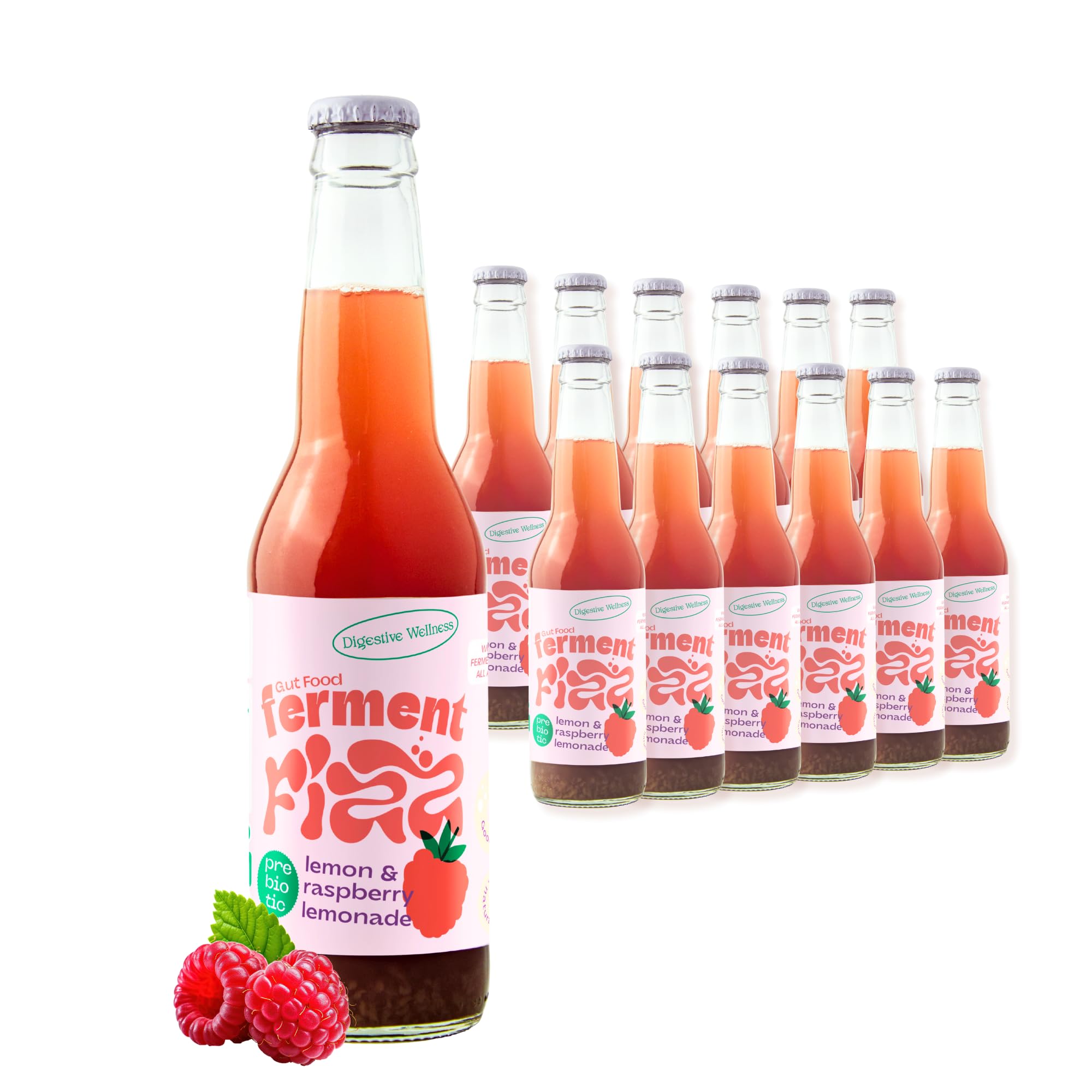 Lemon & Raspberry Prebiotic Sparkling Lemonade - 12 x 330ml