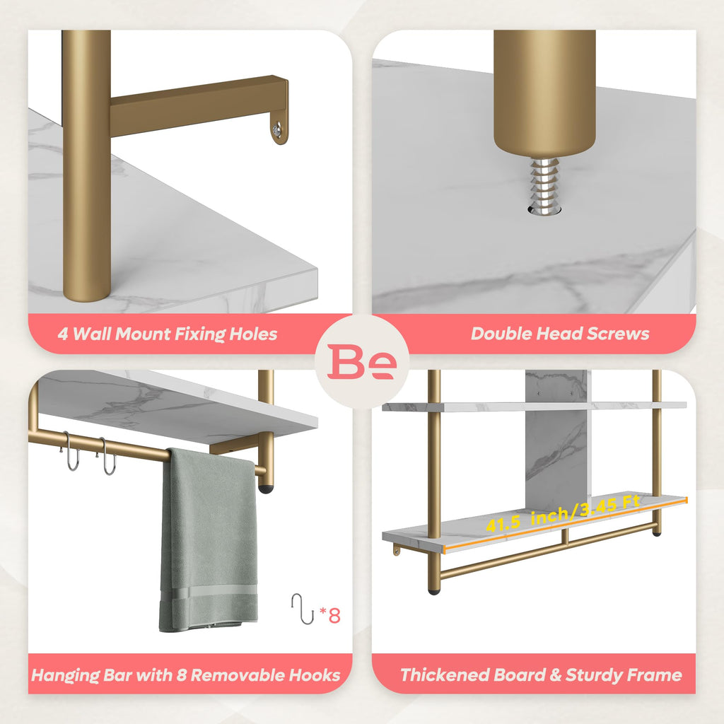Bestier 115CM Industrial Pipe Shelving | 3-Tier Wall Mounted Ladder Shelf