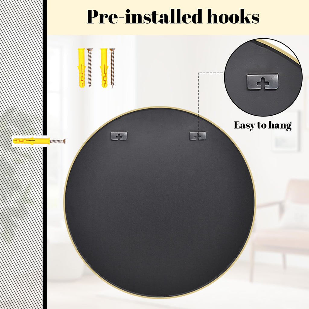 Koonmi 50cm Gold Round Mirror | Aluminum Alloy Frame Wall Mirror