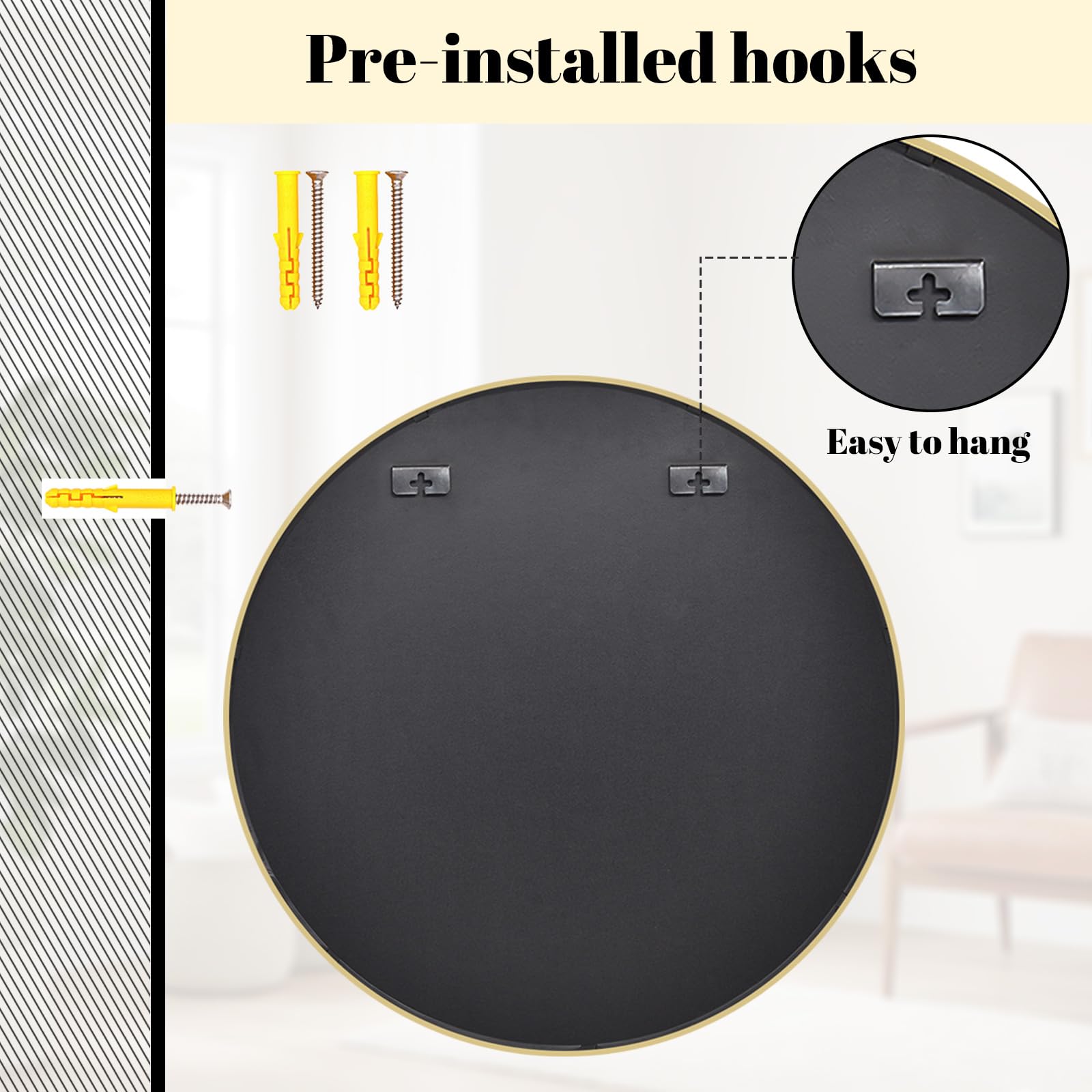 Koonmi 50cm Gold Round Mirror | Aluminum Alloy Frame Wall Mirror