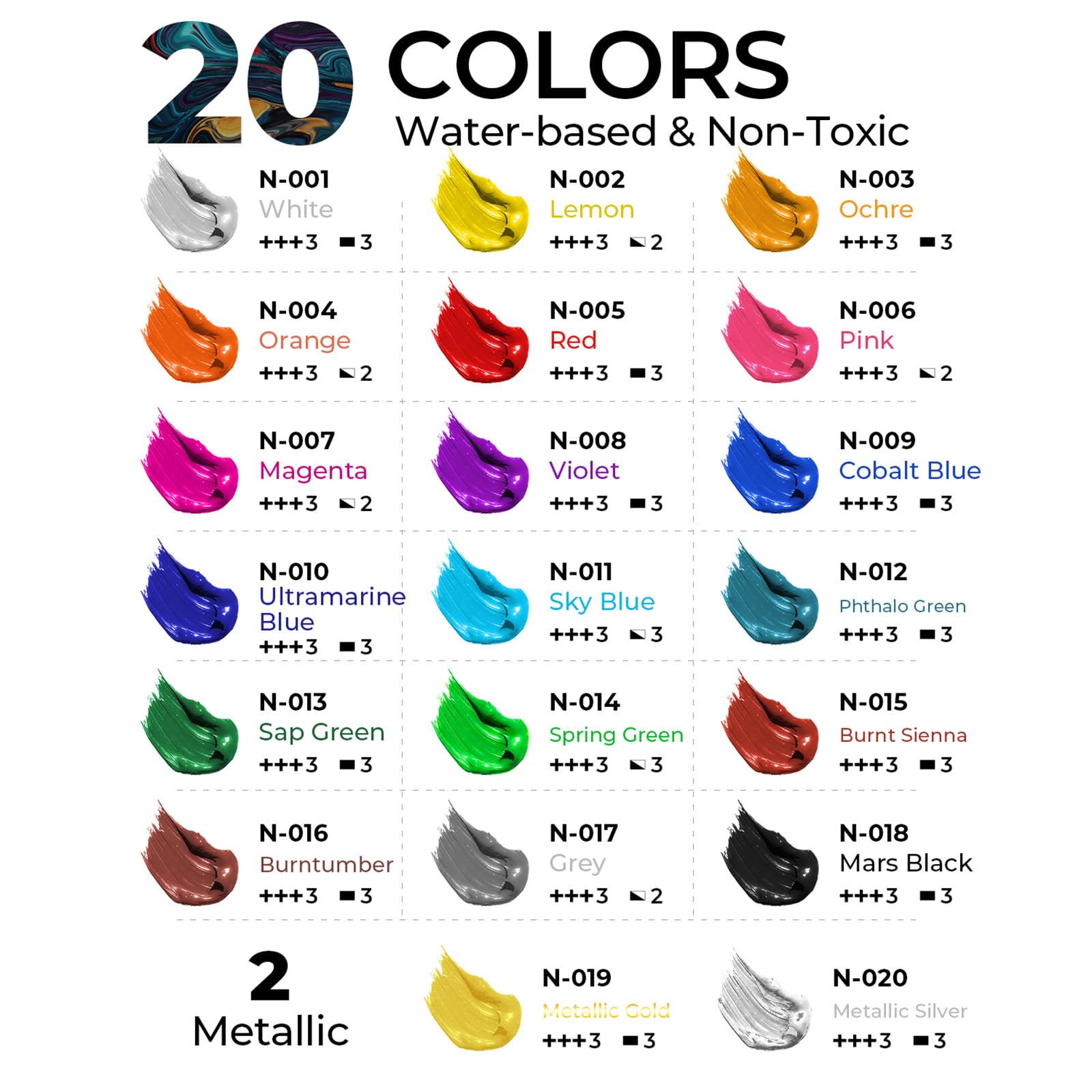 Nicpro Outdoor Acrylic Paint Set – 20 Colors, 250ml Bulk Art Supplies