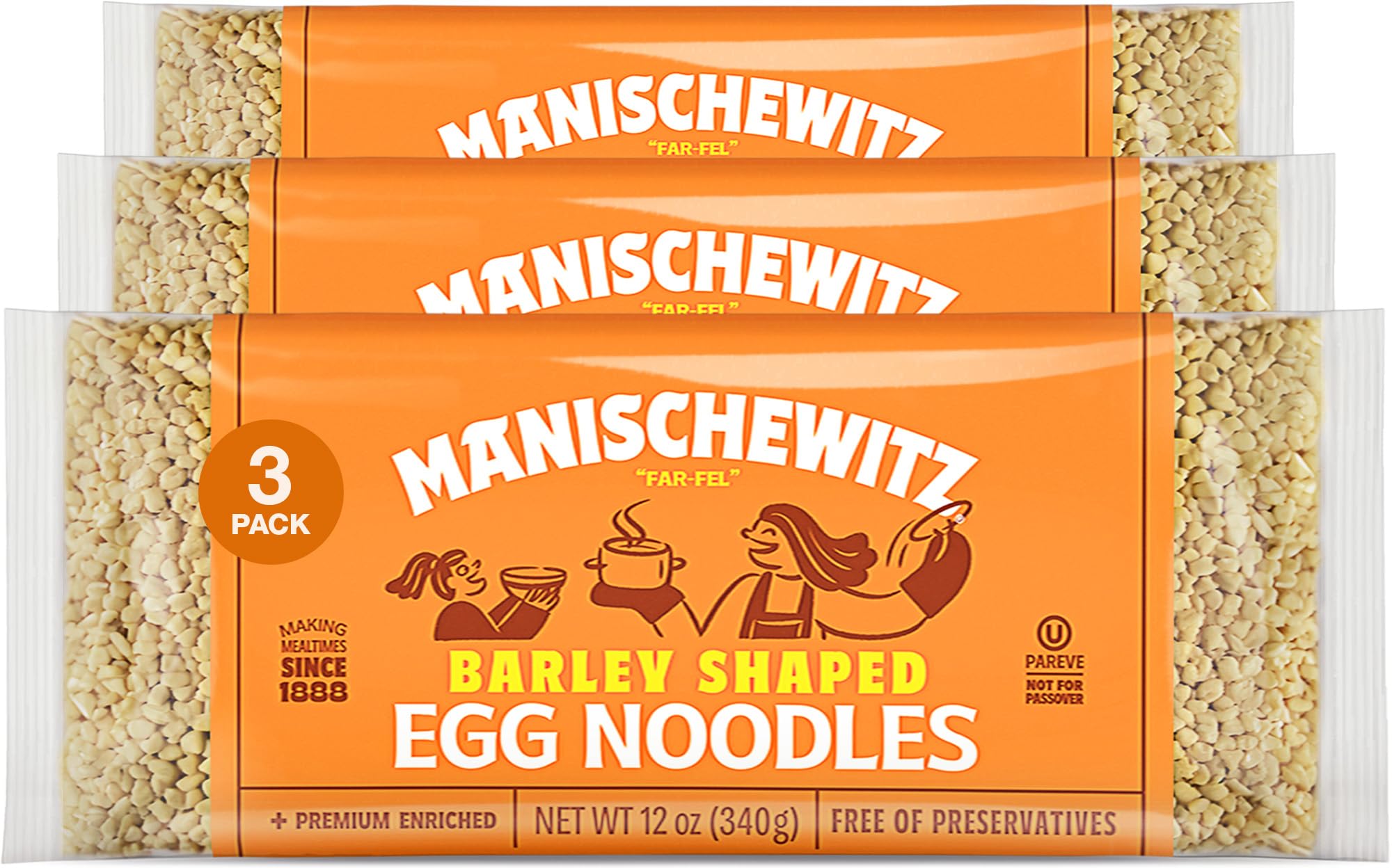 Manischewitz Barley Shaped Egg Noodles – Homestyle Farfel, 340g (3 Pack)