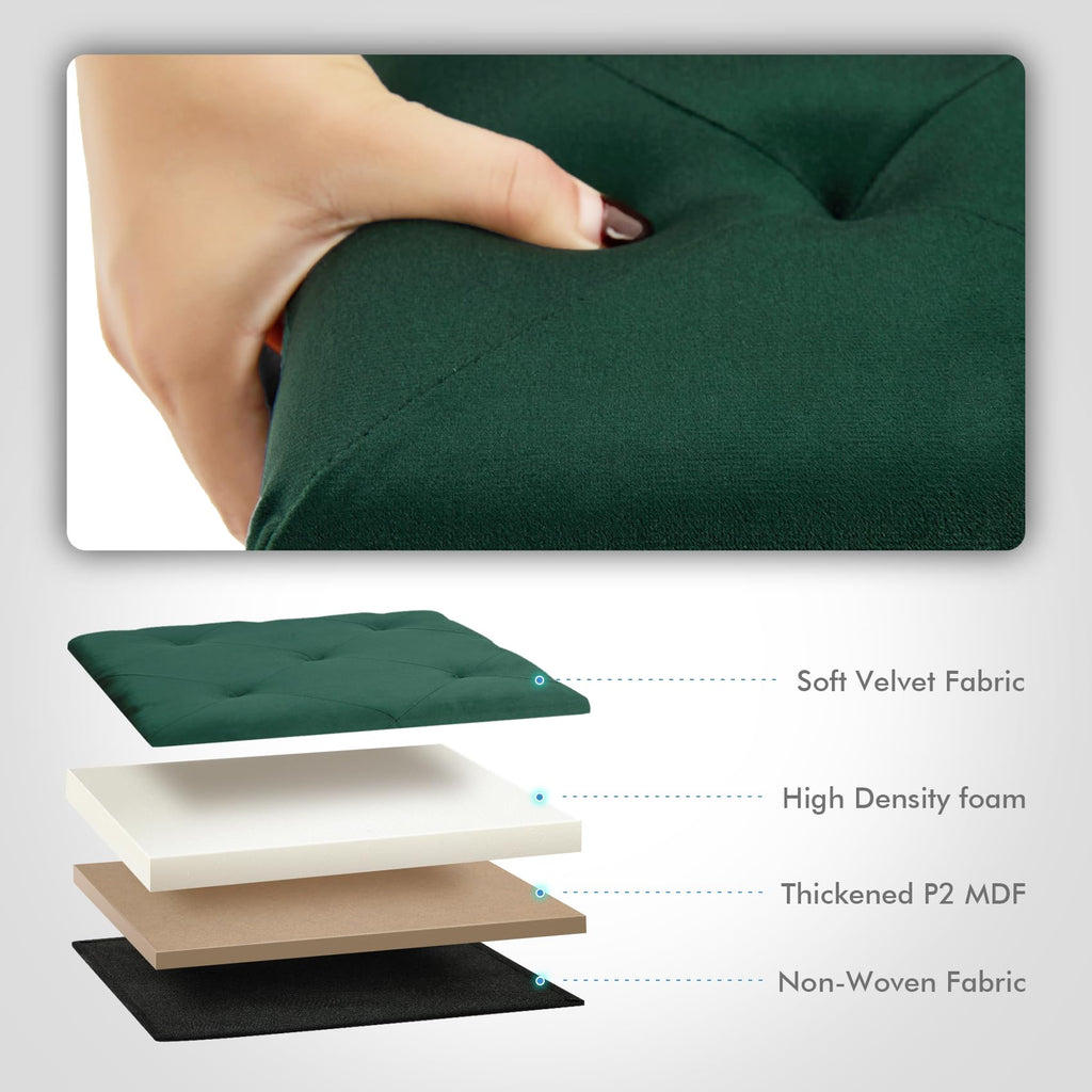 Bonlife Velvet Folding Storage Ottoman Bench – Dark Green, 110cm