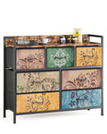 Mondeer 7-Drawer Fabric Dresser Cabinet – Rustic Brown with Retro Floral Prints