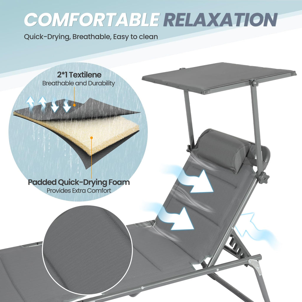 Homecall XXL Aluminium Sun Lounger – Grey Quick Dry Foam Beach Bed