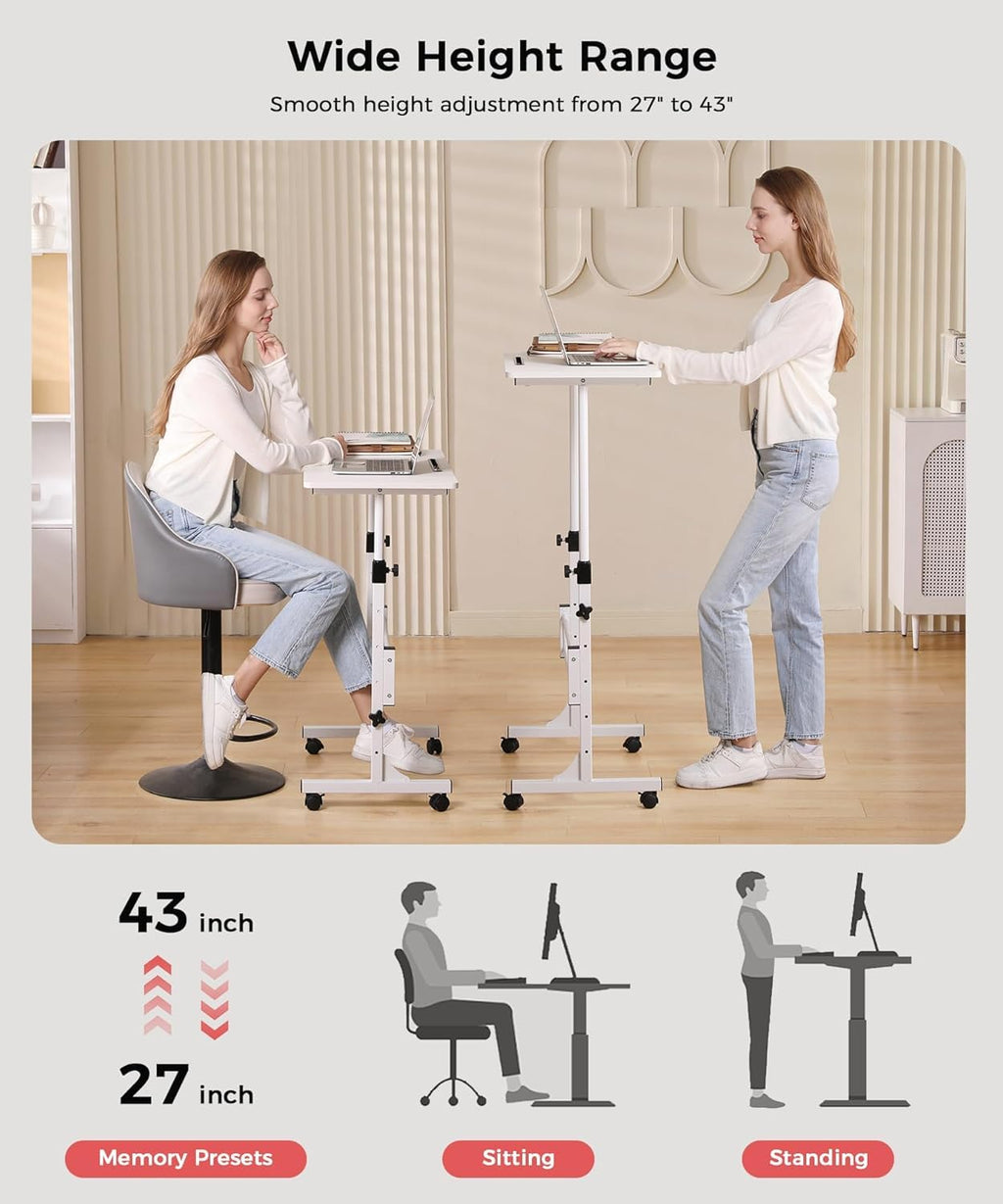 KLSMYHOKI Standing Desk Adjustable Height, Mobile Stand Up Desk with Wheels Small Computer Desks, Home Office Desk, Rolling Desks - image 3