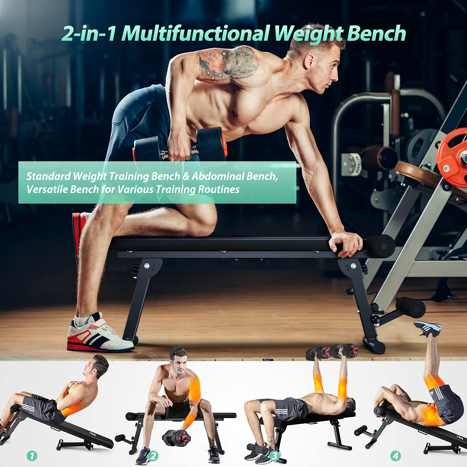 Jolof Store Foldable Weight Bench | Adjustable Flat & Sit Up Gym Bench