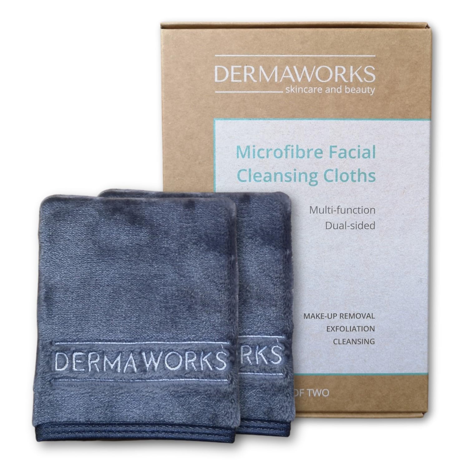 Dermaworks Microfibre Face Cloths – 2 Pack Exfoliating Makeup Remover Grey