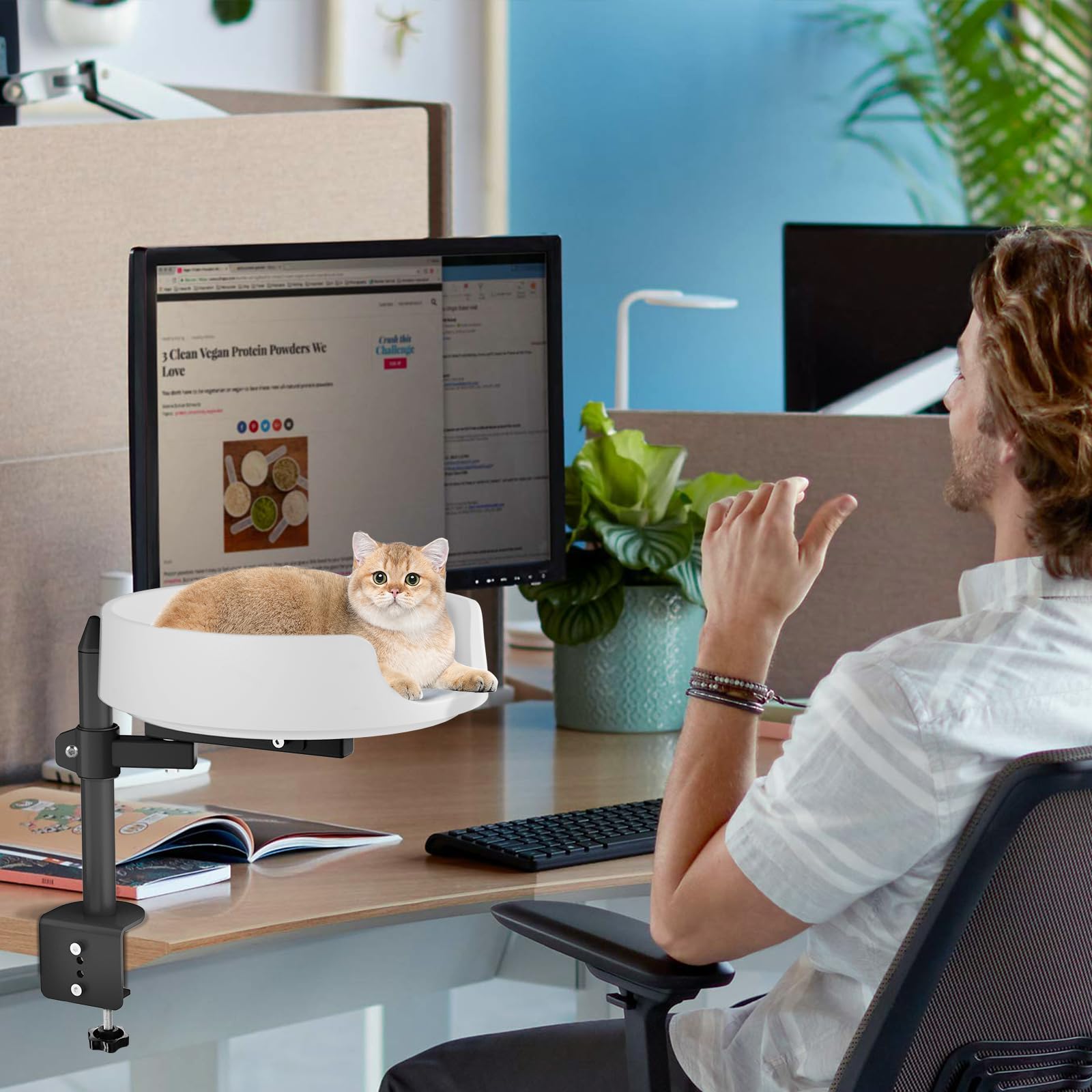NestChroix Elevated Desk Cat Bed | 360° Rotating Adjustable Perch
