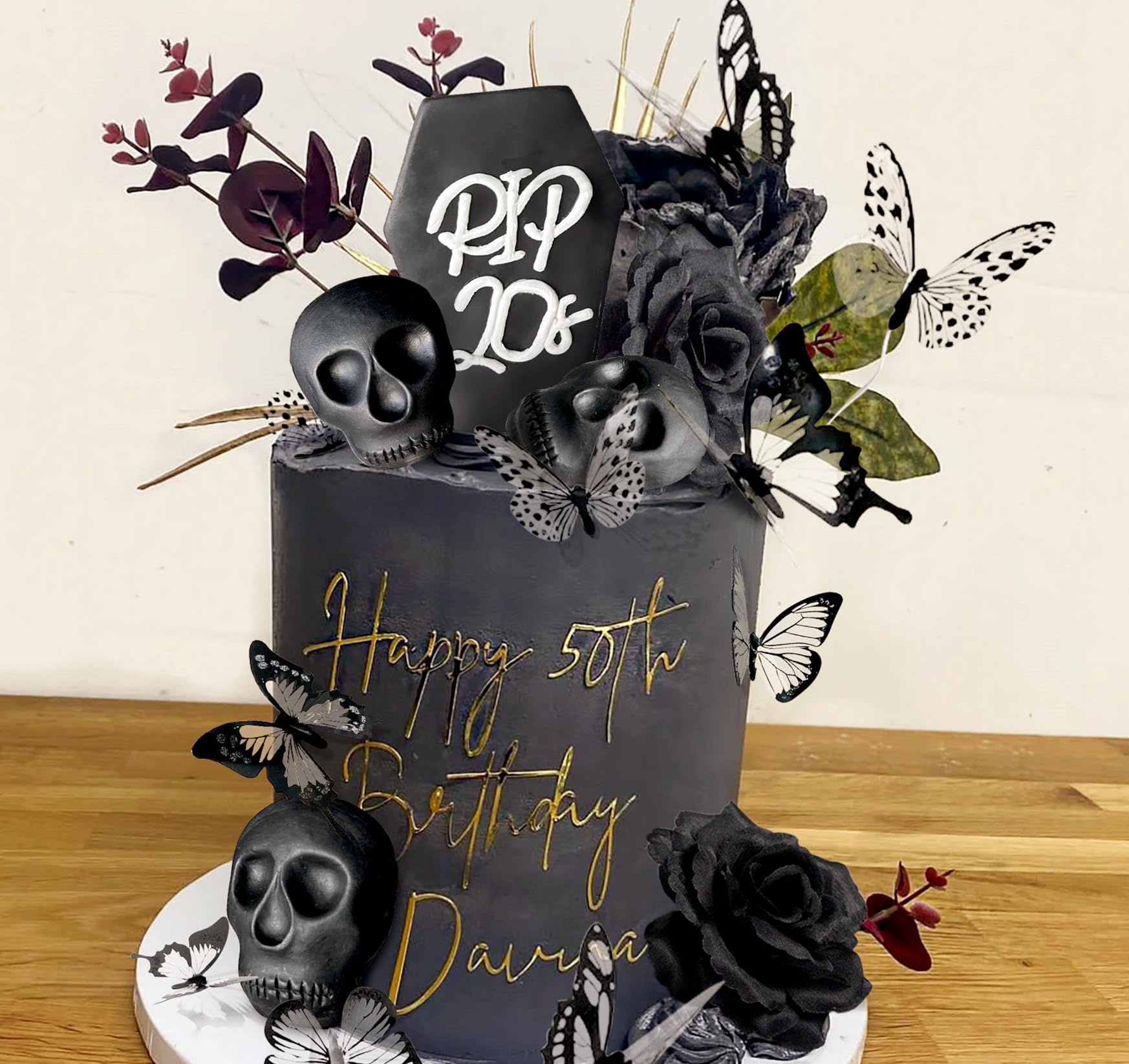 JeVenis 20 PCS Rip to My 20s Cake Topper – Gothic Birthday Decoration