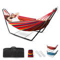 Double Cotton Hammock with Adjustable Steel Stand – Red