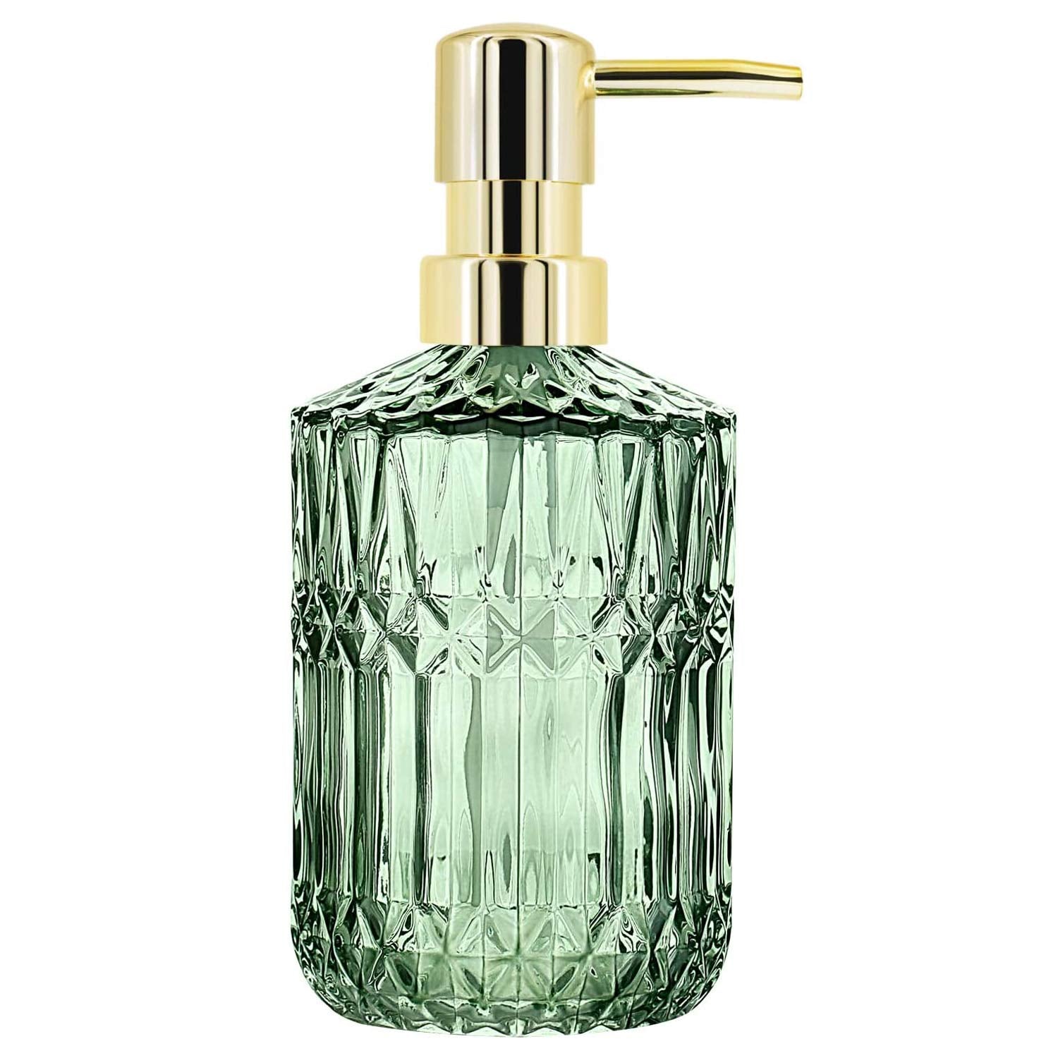Glass Soap Dispenser with Pump – Refillable Green Bottle