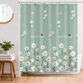 BREASOME Daisy Floral Shower Curtain | Waterproof Green Polyester Fabric