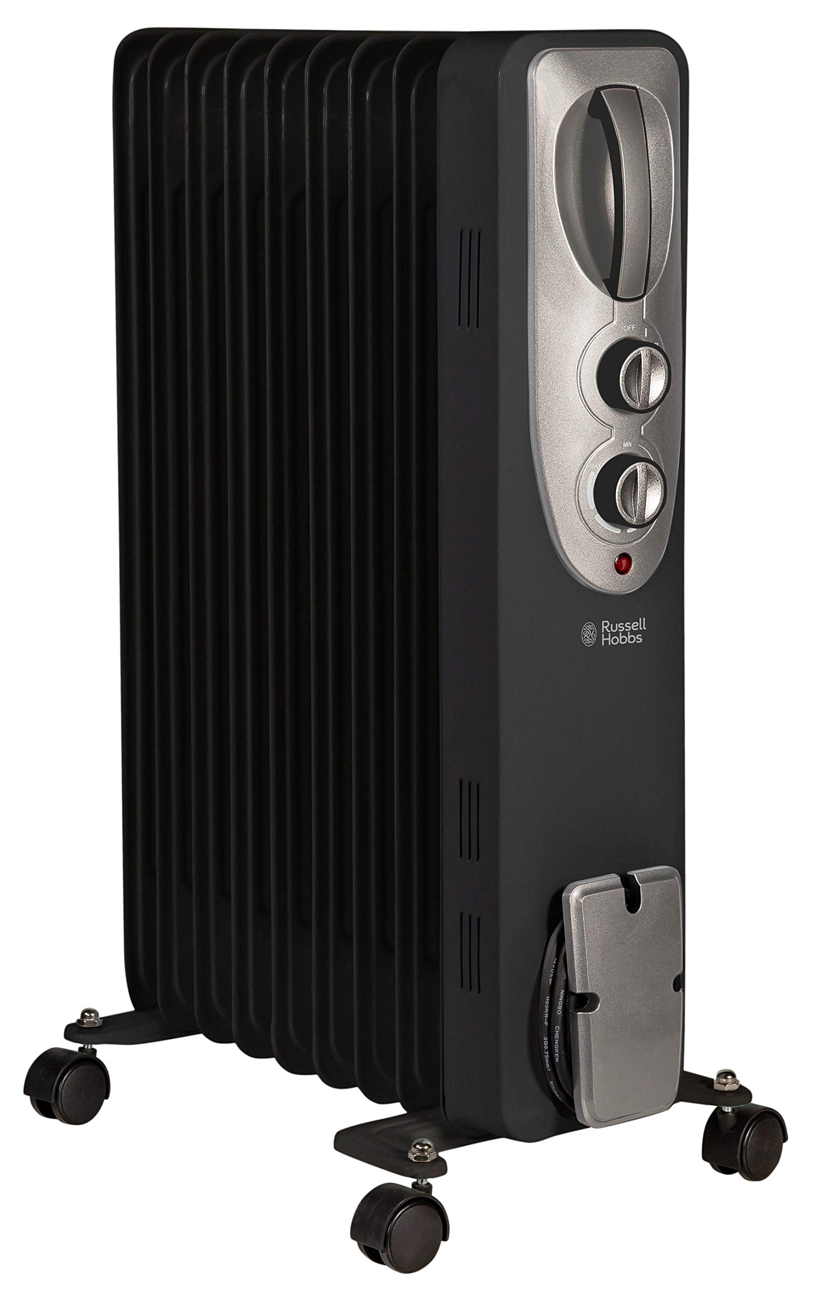 Russell Hobbs 2kW Oil Filled Radiator | 9 Fin Portable Heater - Black
