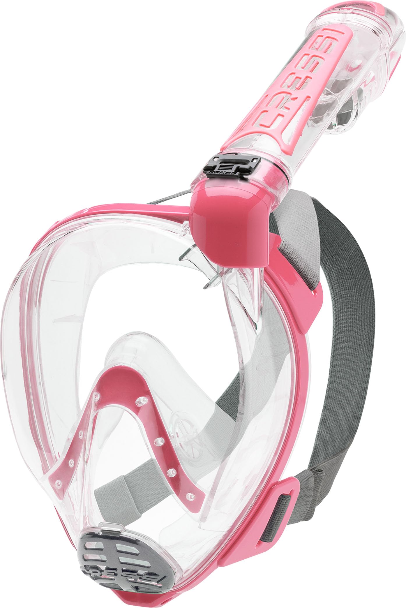 Cressi Duke Full Face Snorkel Dry Mask | Adult Unisex - Clear/Pink, S/M
