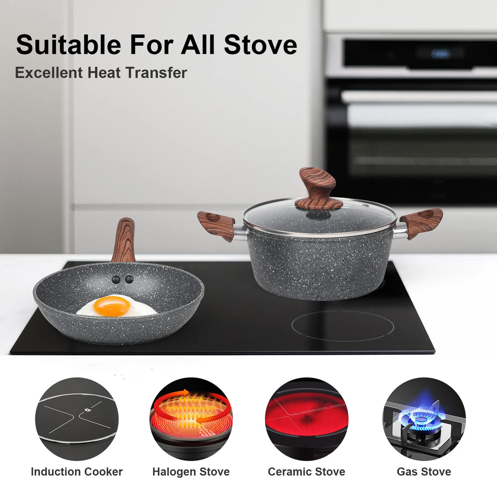 M MELENTA 11-Piece Non-Stick Granite Cookware Set | Induction Pan Set