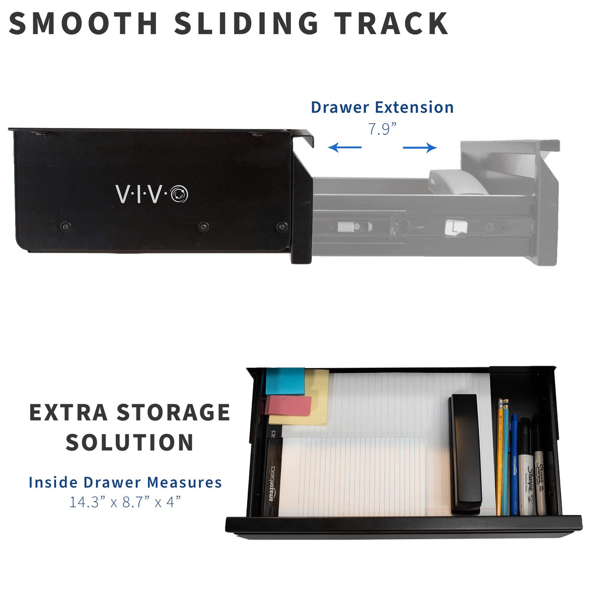 VIVO 40 cm Under Desk Mounted Sliding Pull-out Drawer without Shell for Office Desk, Storage Organizer for Sit Stand Workstation, Black, DESK-AC03A-B - image 4