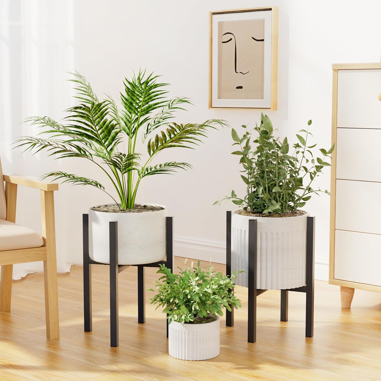 Jeackcelle 2-Set Adjustable Metal Plant Stand – Heavy Duty Mid-Century Rack