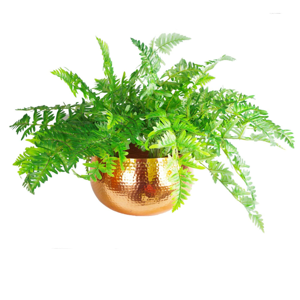 Leaf Hammered Copper Metal Planter – Large 32cm Rustic Indoor Pot