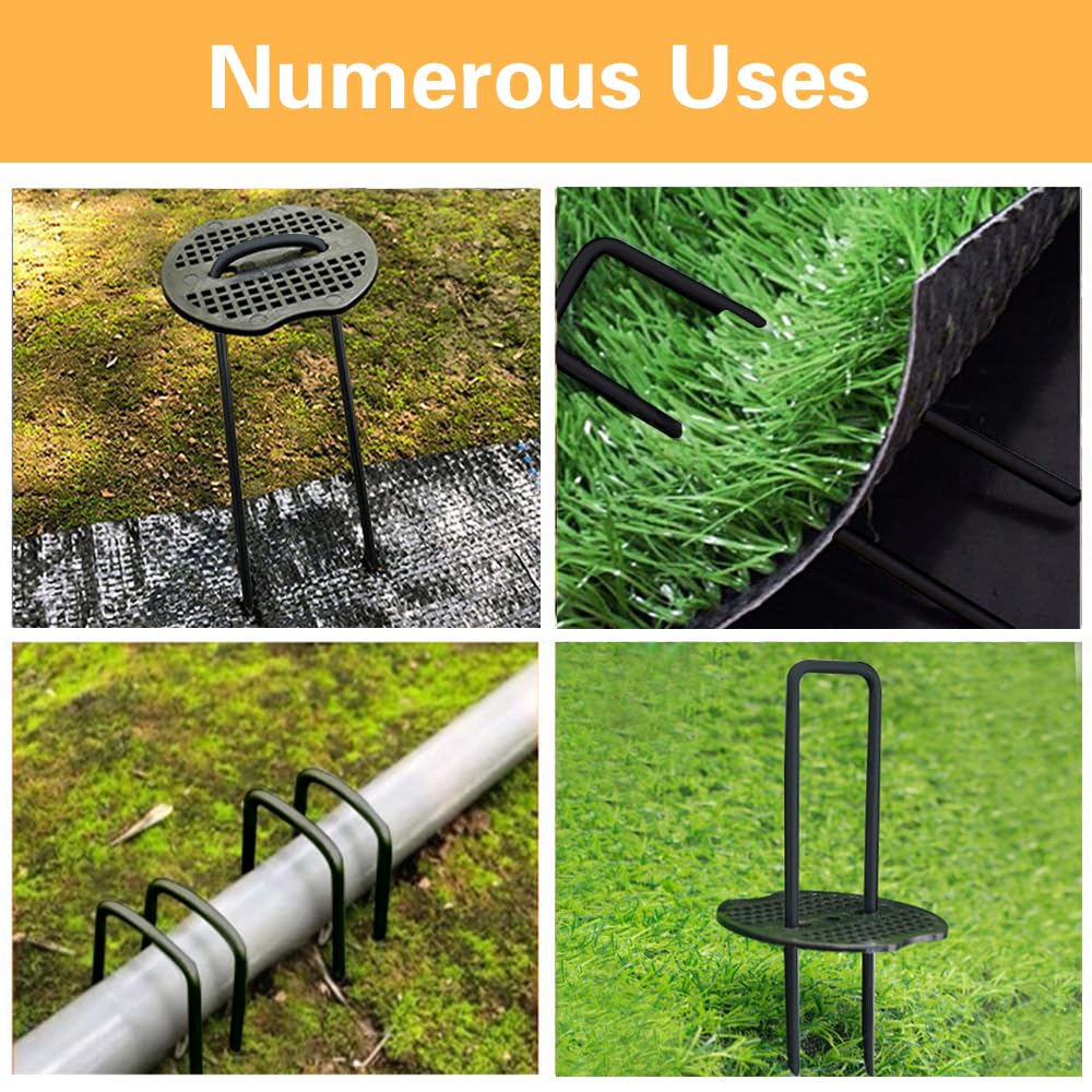 Bakulyor 200 Black Garden Pegs | 6-Inch Steel Landscape Staples with Washers