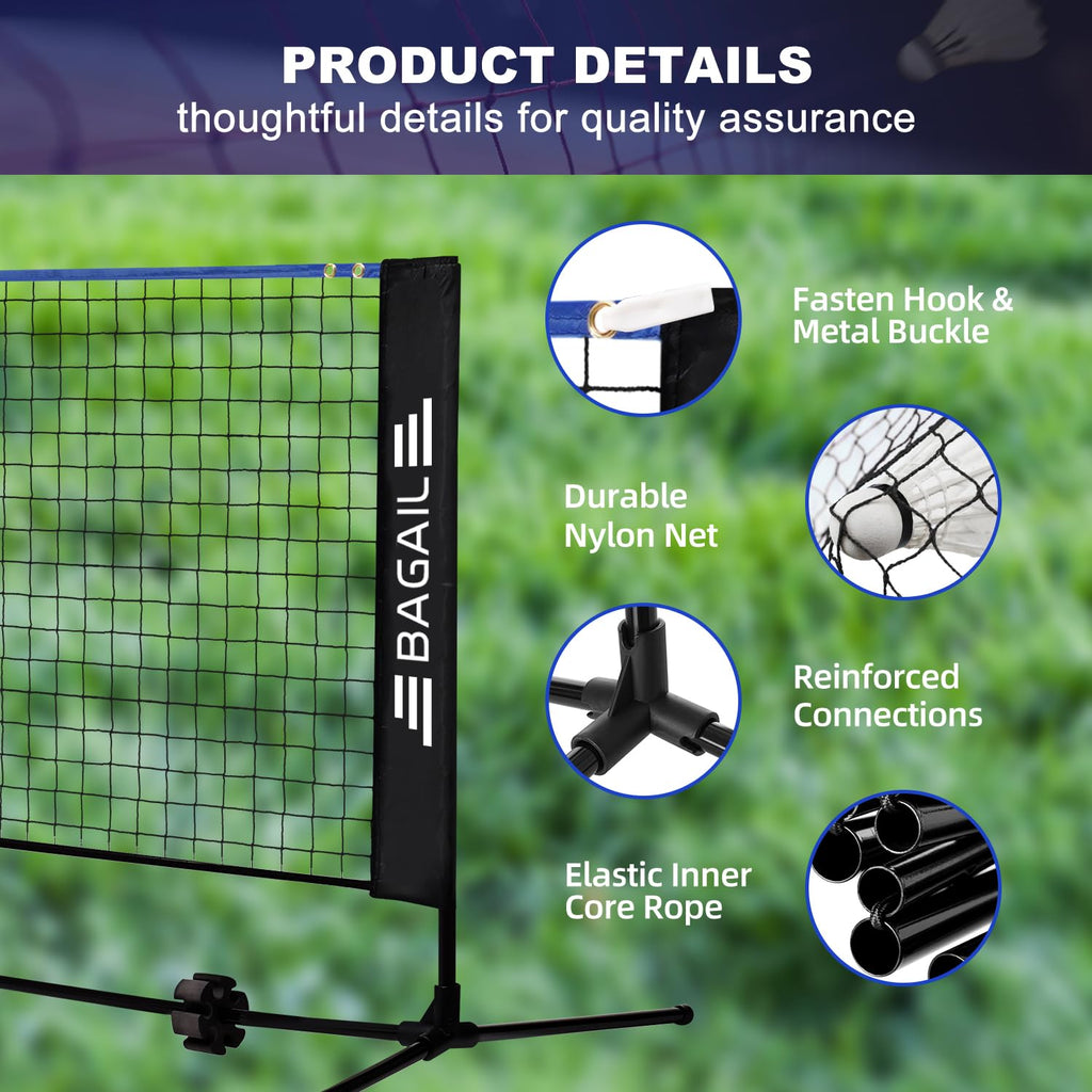 BAGAIL Portable Badminton Net – Height Adjustable Foldable Sports Net
