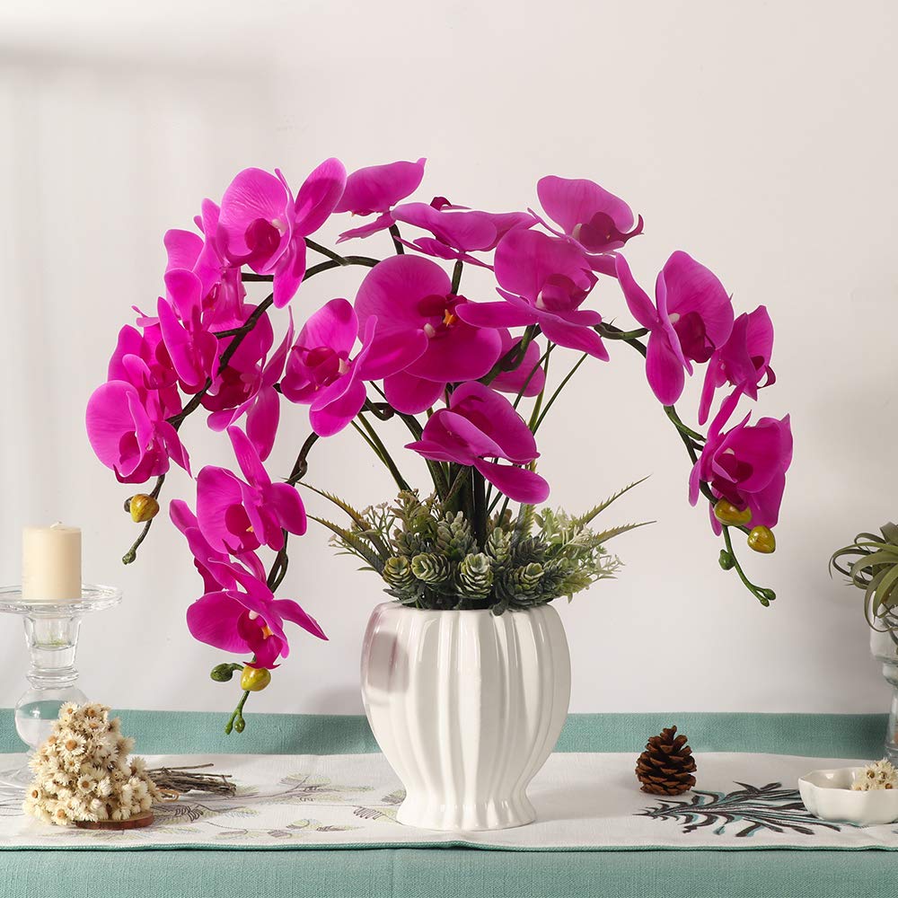LESING Real Touch Artificial White Orchid in Ceramic Vase - 15.5"